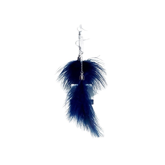 Navy Blue Feather Statement Earrings Drop Dangle Lightweight Fluffy Boho Trendy - Picture 4 of 6